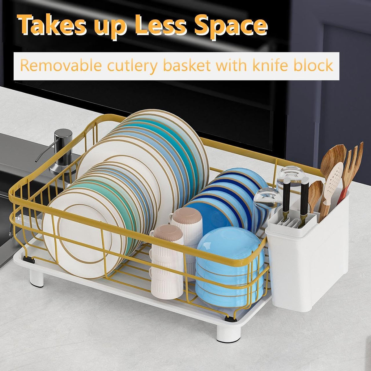 Iron Dish Drying Rack with Drainboard Dish Drainers for Kitchen Counter Extendable Spout Strainers