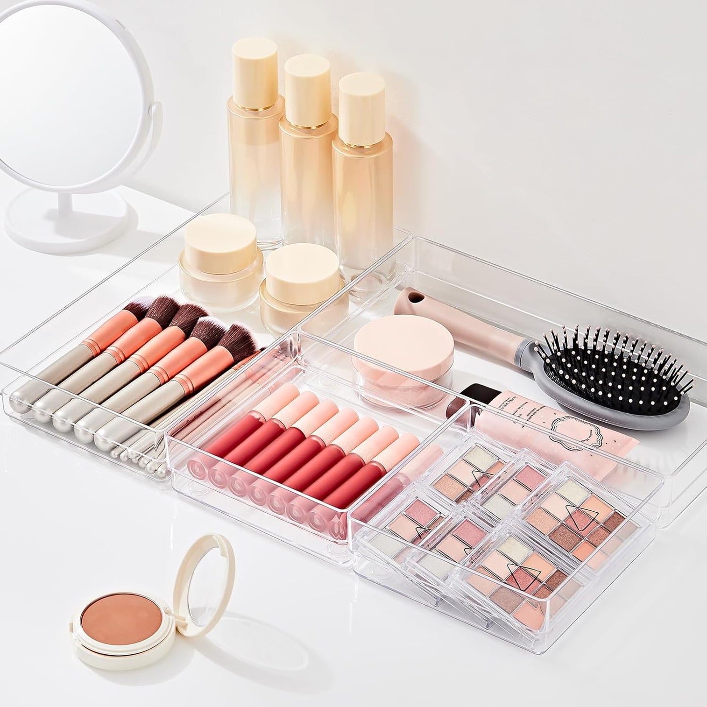 SMARTAKE 6 PCS Clear Plastic Drawer Organizers Set, Large Size Non-Slip Desk Drawer Organizer