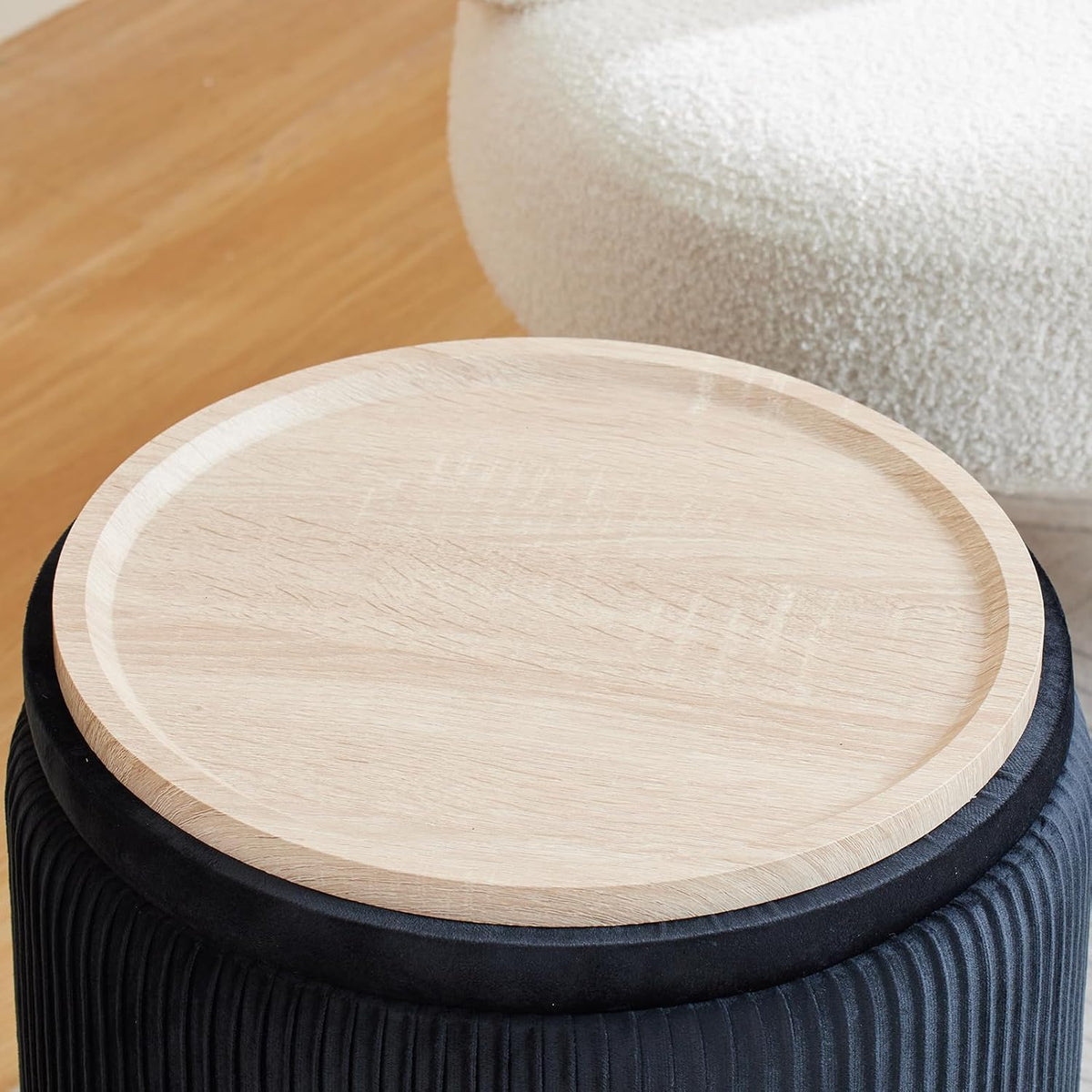 Round Ottoman with Storage Set of 2-Upholstered Velvet Vanity Stool for Makeup Multifunctional