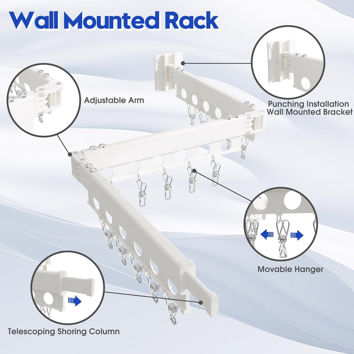 Clothes Drying Rack Foldable Wall Mounted Drying Rack 3 Fold White-Laundry Drying Rack Durable