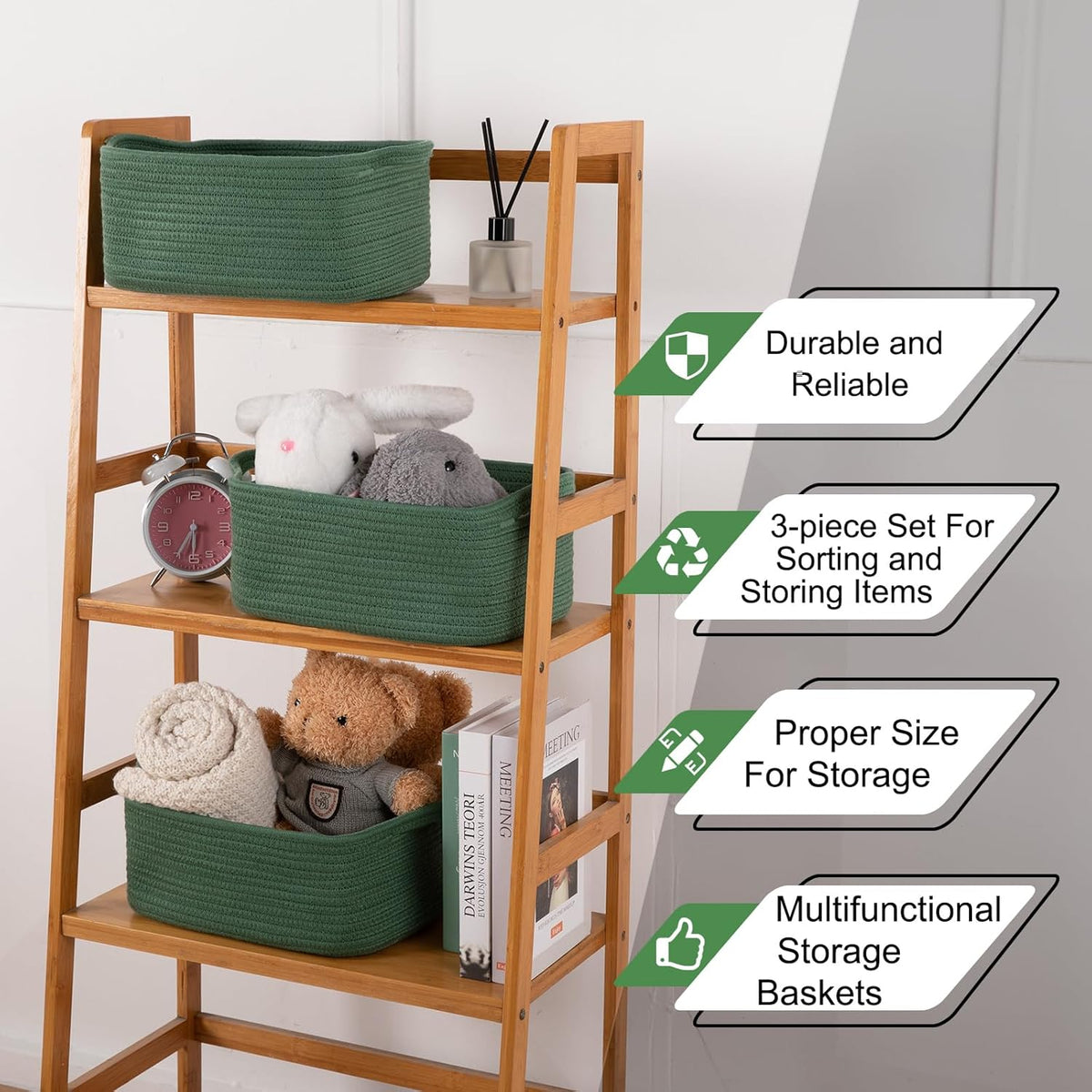 OIAHOMY Cotton Rope Woven Baskets for Storage, Nursery Rectangle Storage Basket with Handles for