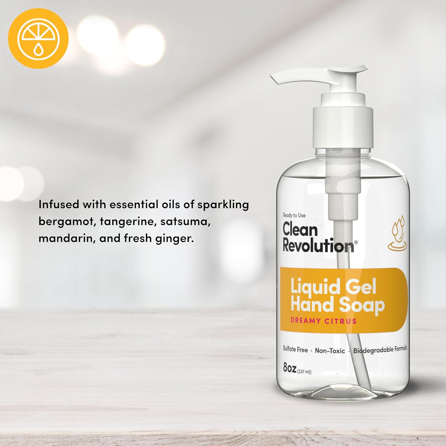 Clean Revolution Liquid Gel Hand Soap, Silky Rich Liquid, Quick Lather, Fast Rinsing, Contains Real