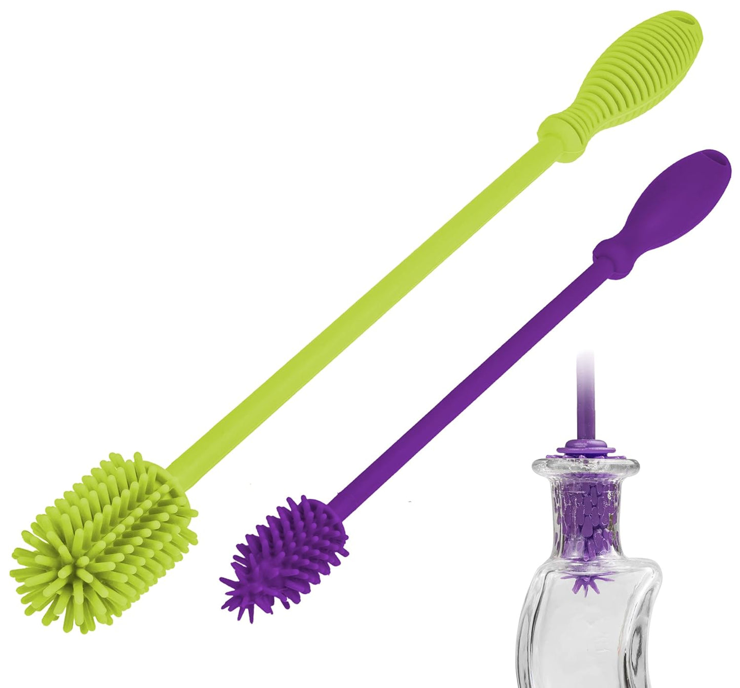 A-Brush Silicone Bottle Cleaner Brush, 2 Piece Set, Flexible, Long Handle - Water Bottle Cleaner