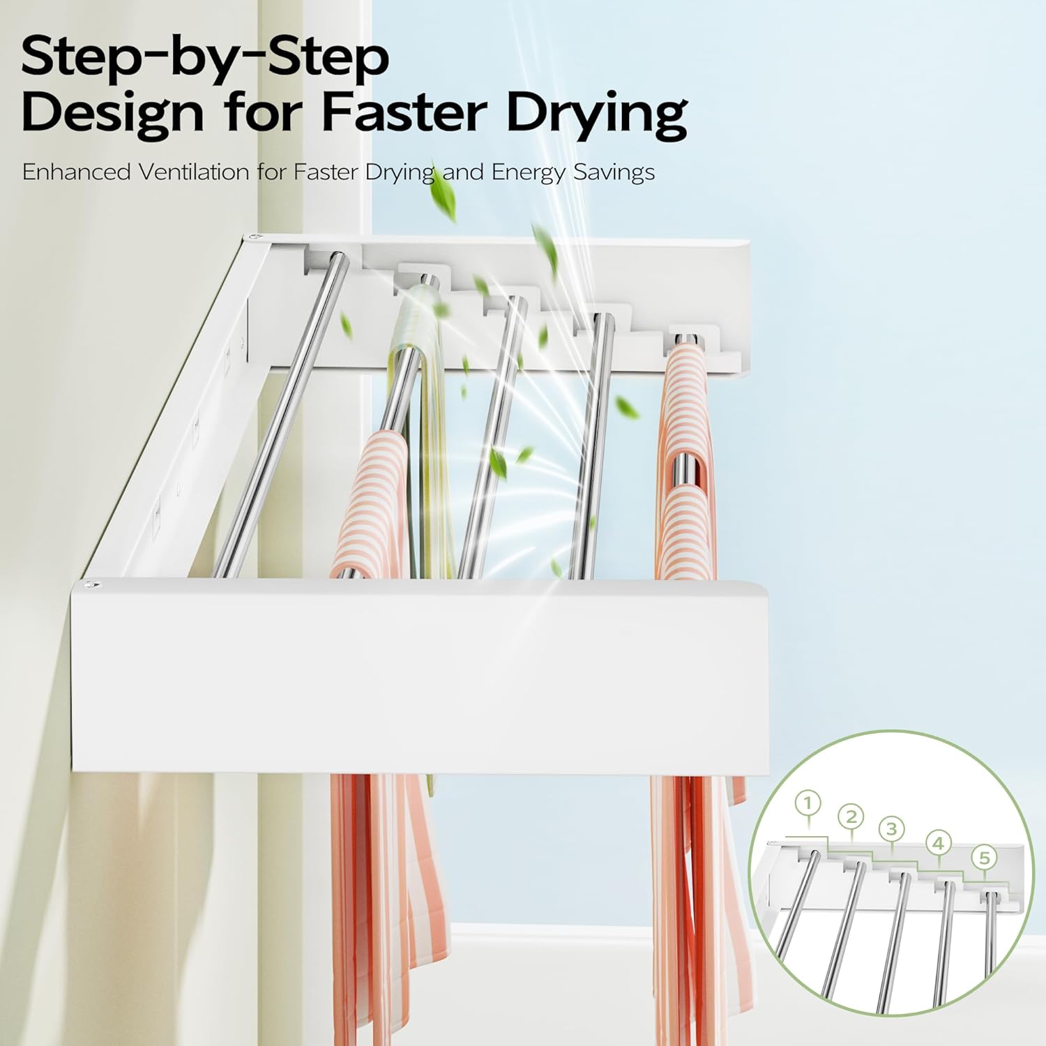 Wall Mounted Clothes Drying Rack 32", Foldable Wall Mount Laundry Rack Folding Indoor, Drying Rack