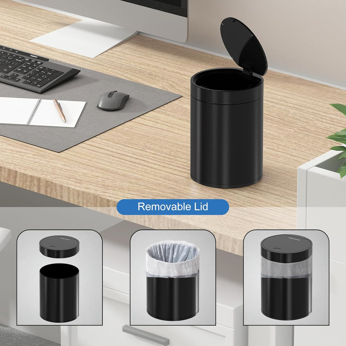 Mini Trash Can for Desk with Pop Up Lid,1.5L Tiny Trash Can for Desk, 0.4 Gal Stainless Steel mini