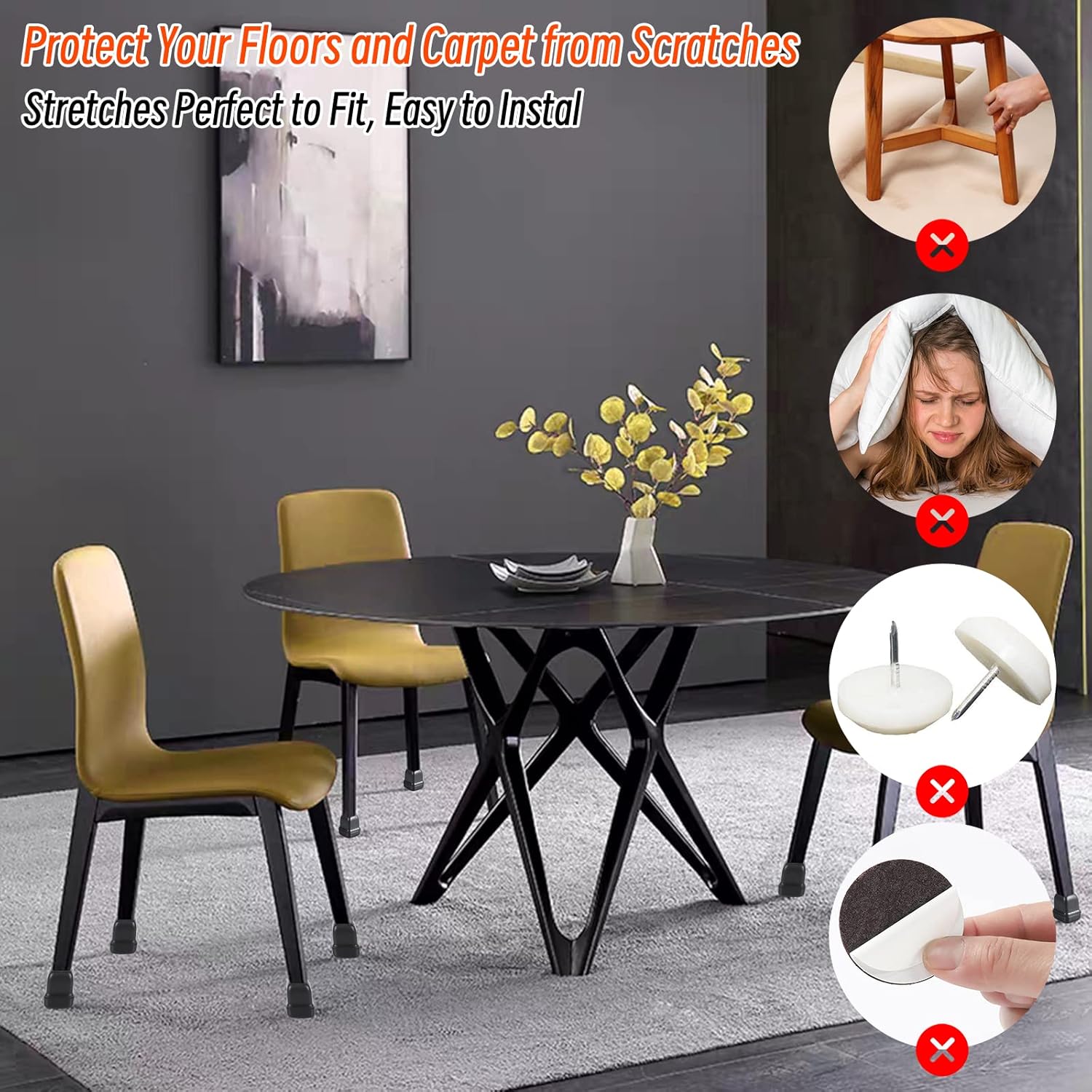 Ezprotekt 24 Pcs Clear Chair Leg Sliders for Carpet, Square Teflon Furniture Glides Protectors