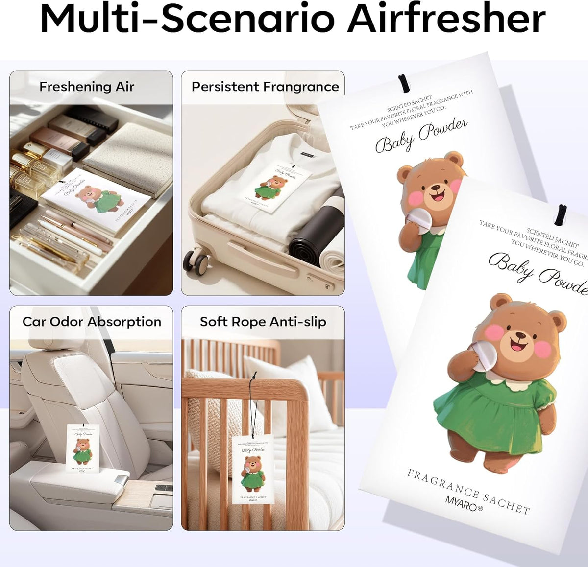 MYARO 12 Packs Baby Powder Scent Sachets Room Air Freshener for Closet Drawer Clothes Storage Small