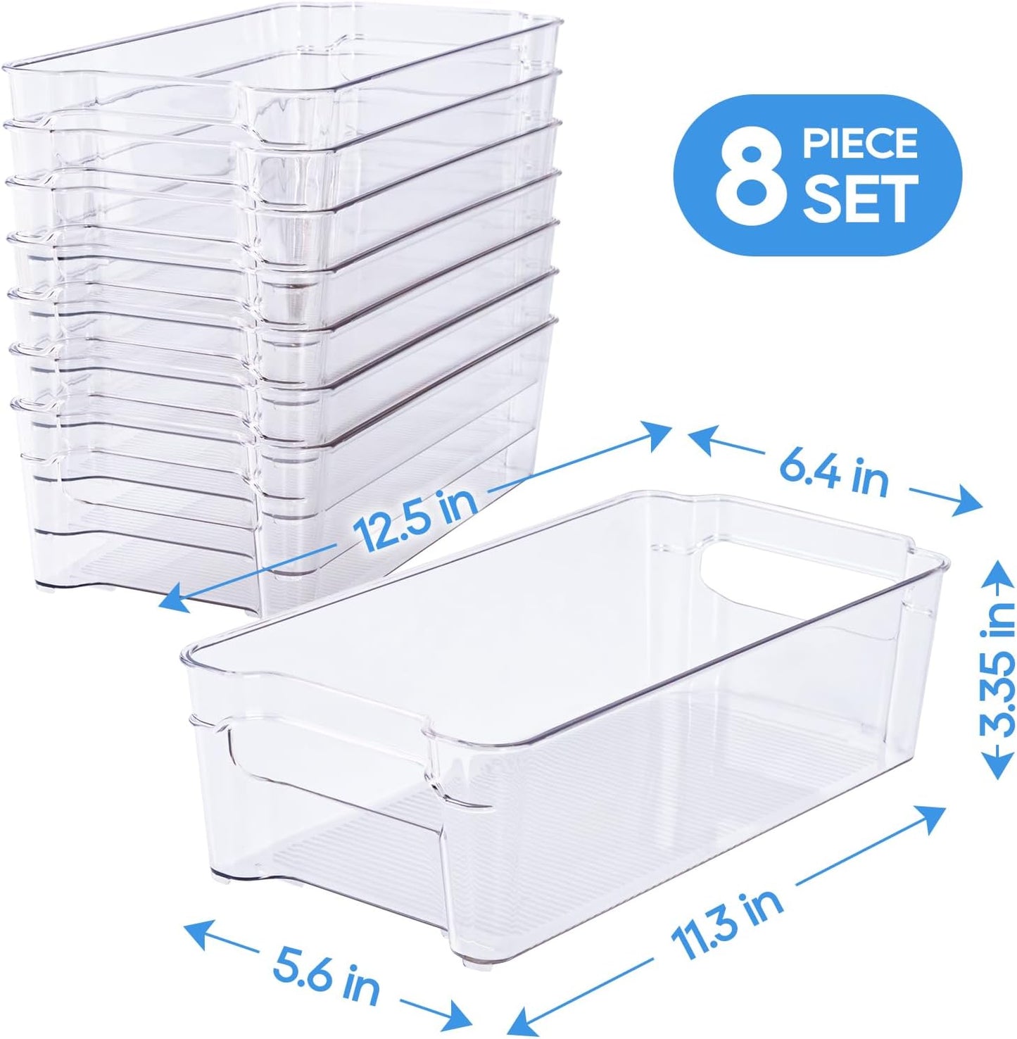 JollyPack 8 Pack Clear Plastic Storage Bins, Pantry Organizers and Storage with Handles, Clear
