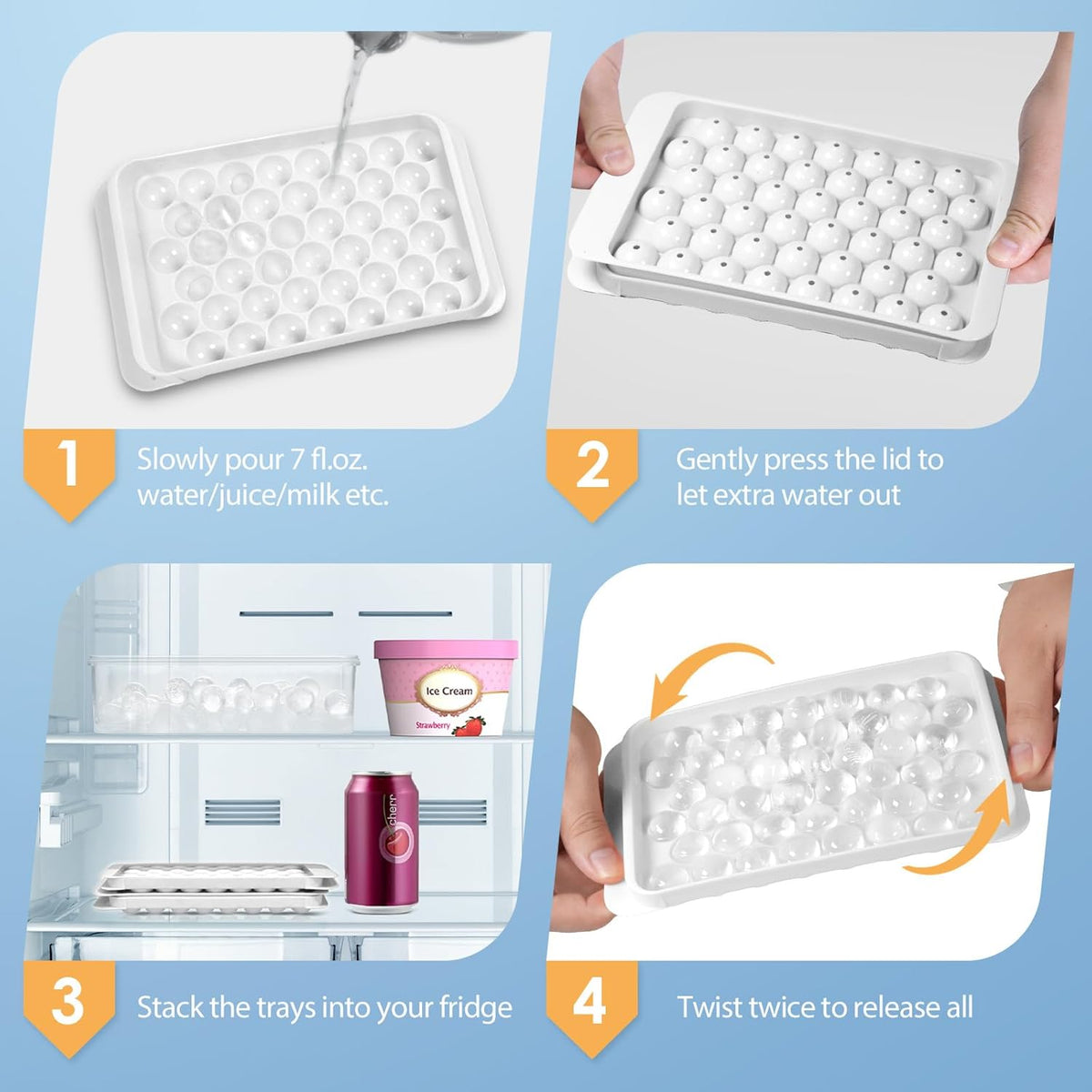 WIBIMEN Ice Cube Tray with Lid and Bin - Round Ice Trays for Freezer with Lid - Ice Cube Trays for