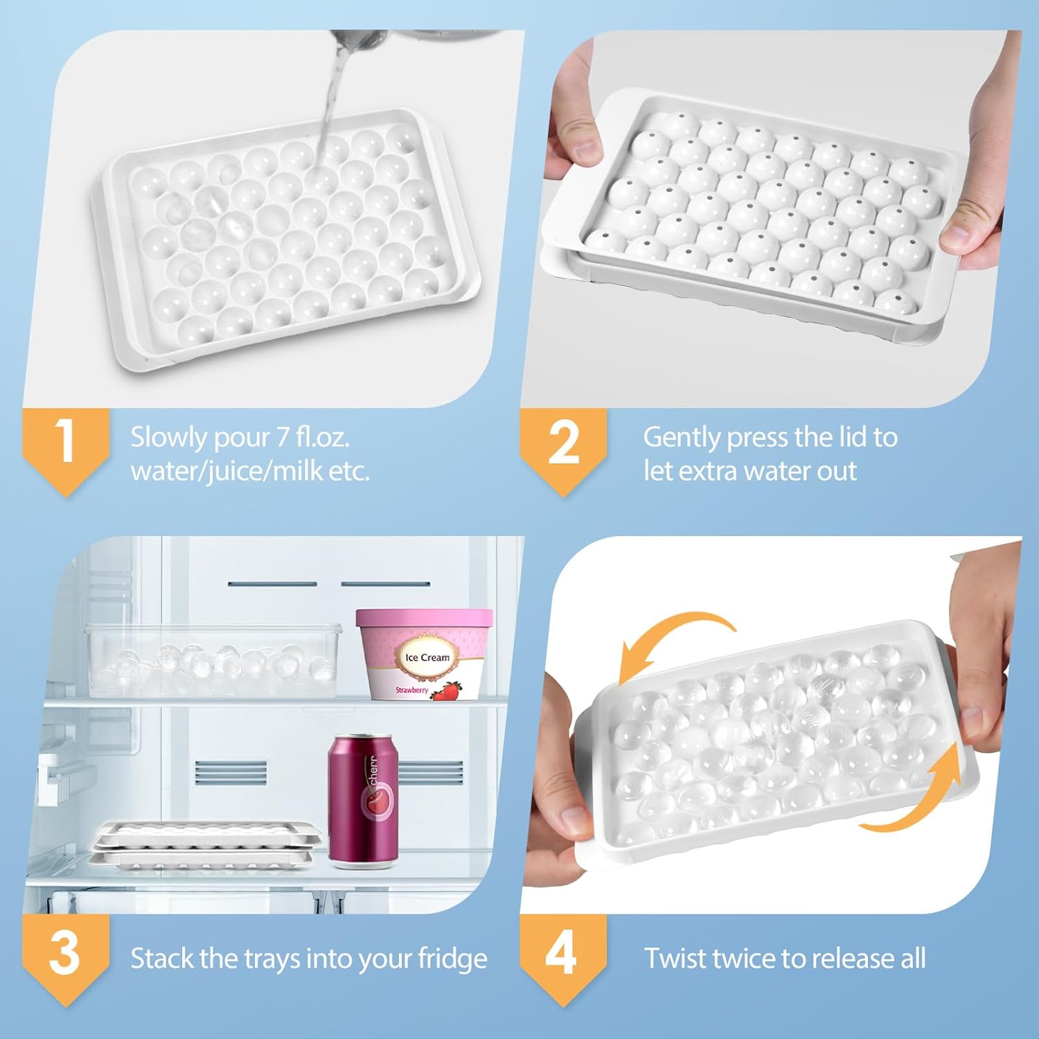 WIBIMEN Ice Cube Tray with Lid and Bin - Round Ice Trays for Freezer with Lid - Ice Cube Trays for