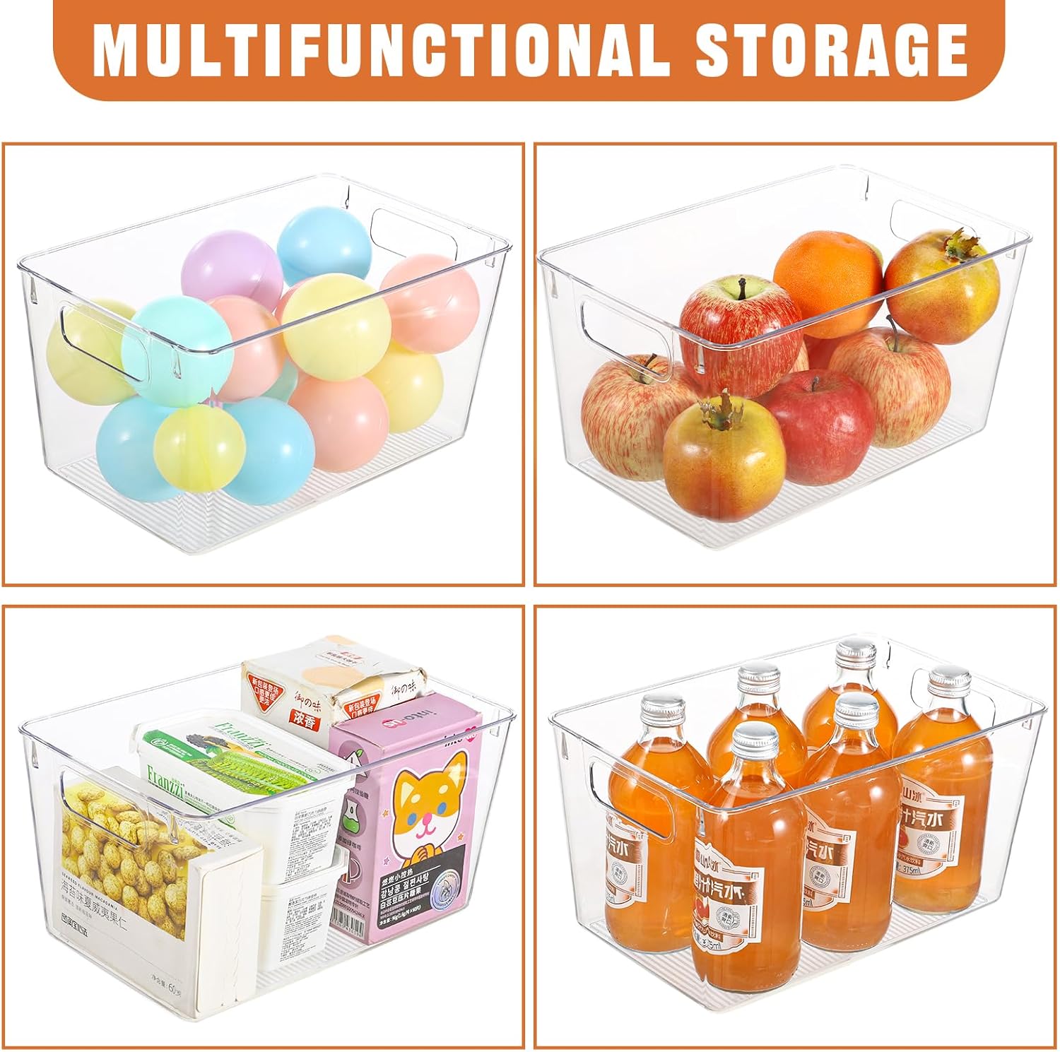 12 Pack Large Clear Plastic Storage Bins,Plastic Containers with Handle for Pantry Organizer and