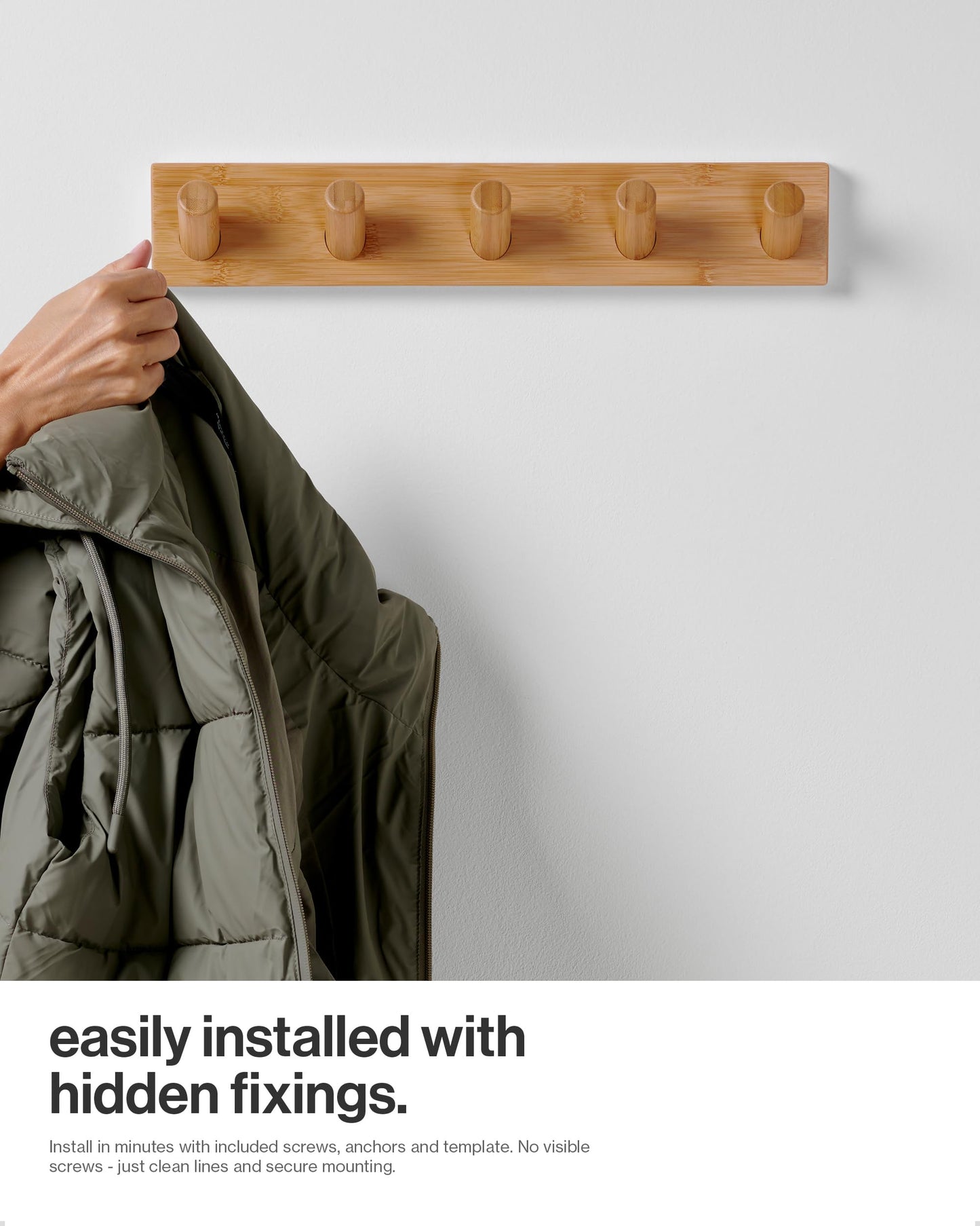LARHN Wall Mounted Coat Rack with 5 Heavy-Duty 1" Diameter Hooks (2-Pack)