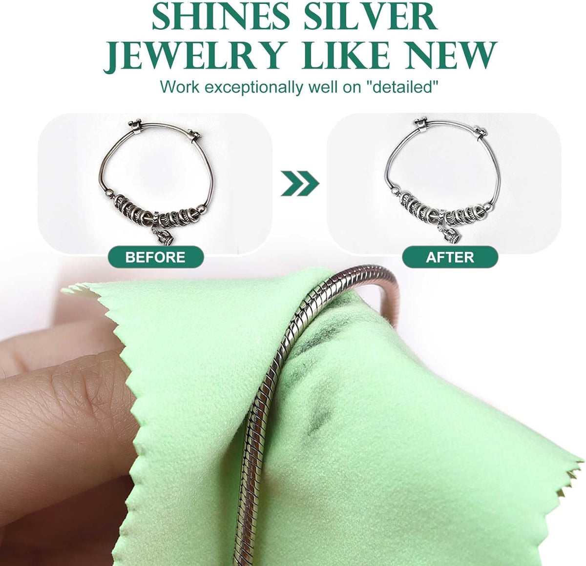 SEVENWELL 50pcs Jewelry Cleaning Cloth Green Polishing Cloth for Sterling Silver Gold Platinum