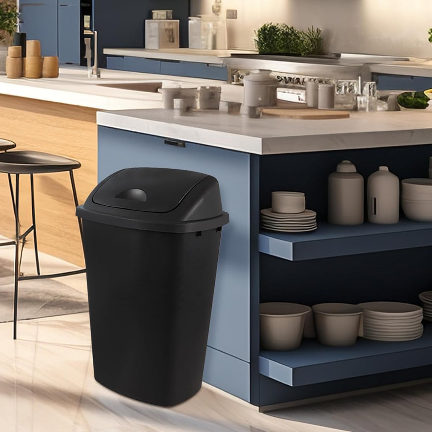 Zopnny 4-Pack Lidded Trash Can, 13 Gallon Black Plastic Garbage Bin with Lid for Office, Bedroom