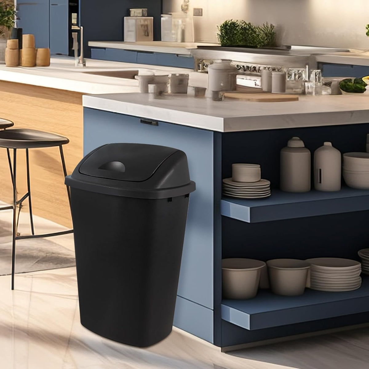 Zopnny 4-Pack Lidded Trash Can, 13 Gallon Black Plastic Garbage Bin with Lid for Office, Bedroom