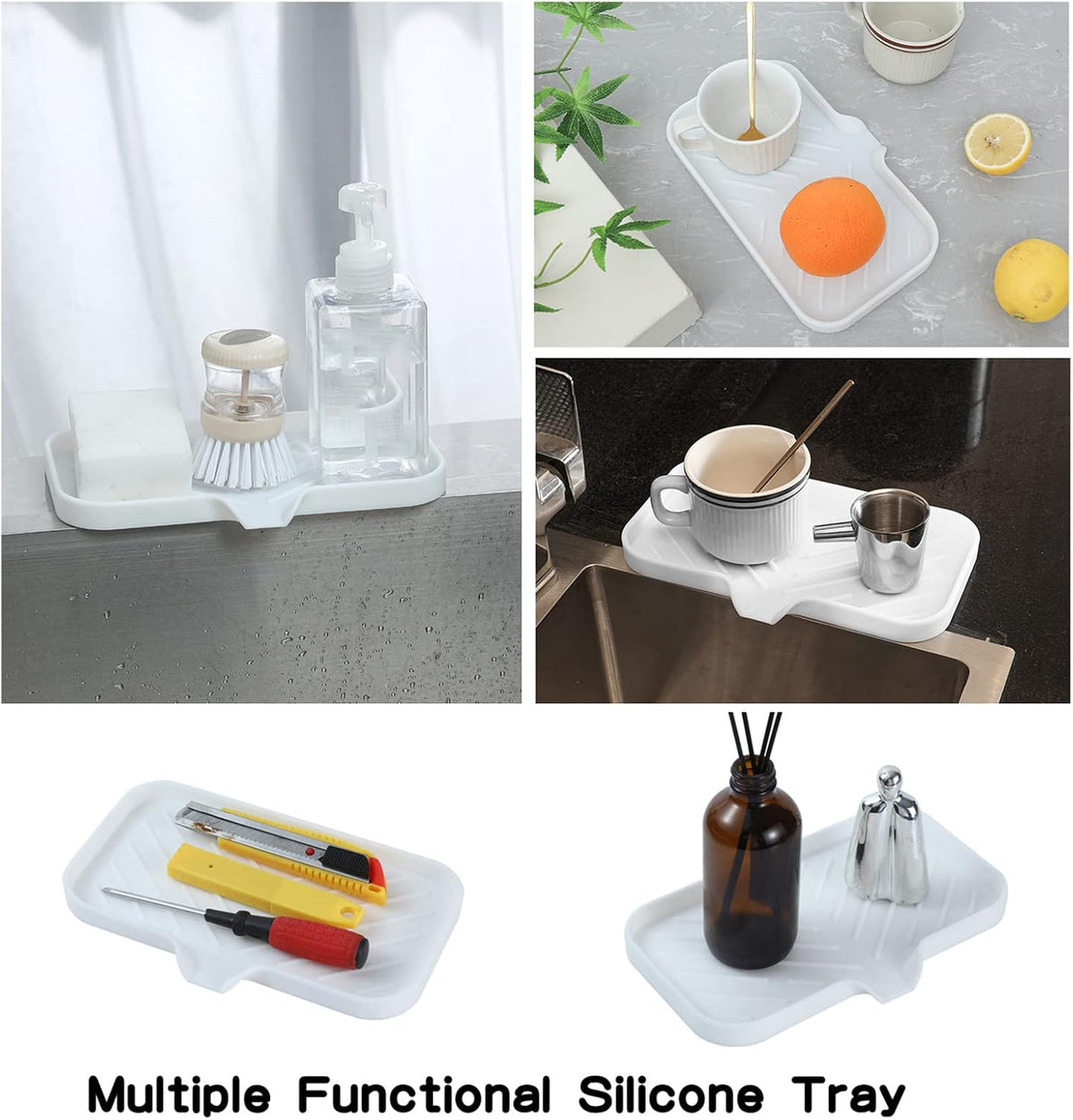 Silicone Bathroom Soap Dishes with Drain Spout-Bathroom and Kitchen Sink Organizer,Sponge