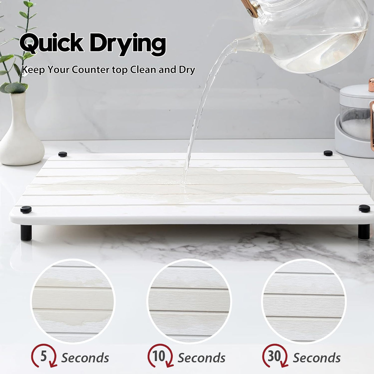 Stone Dish Drying Mat for Kitchen Counter, Water Absorbing Bathroom Tray Sink Organizer