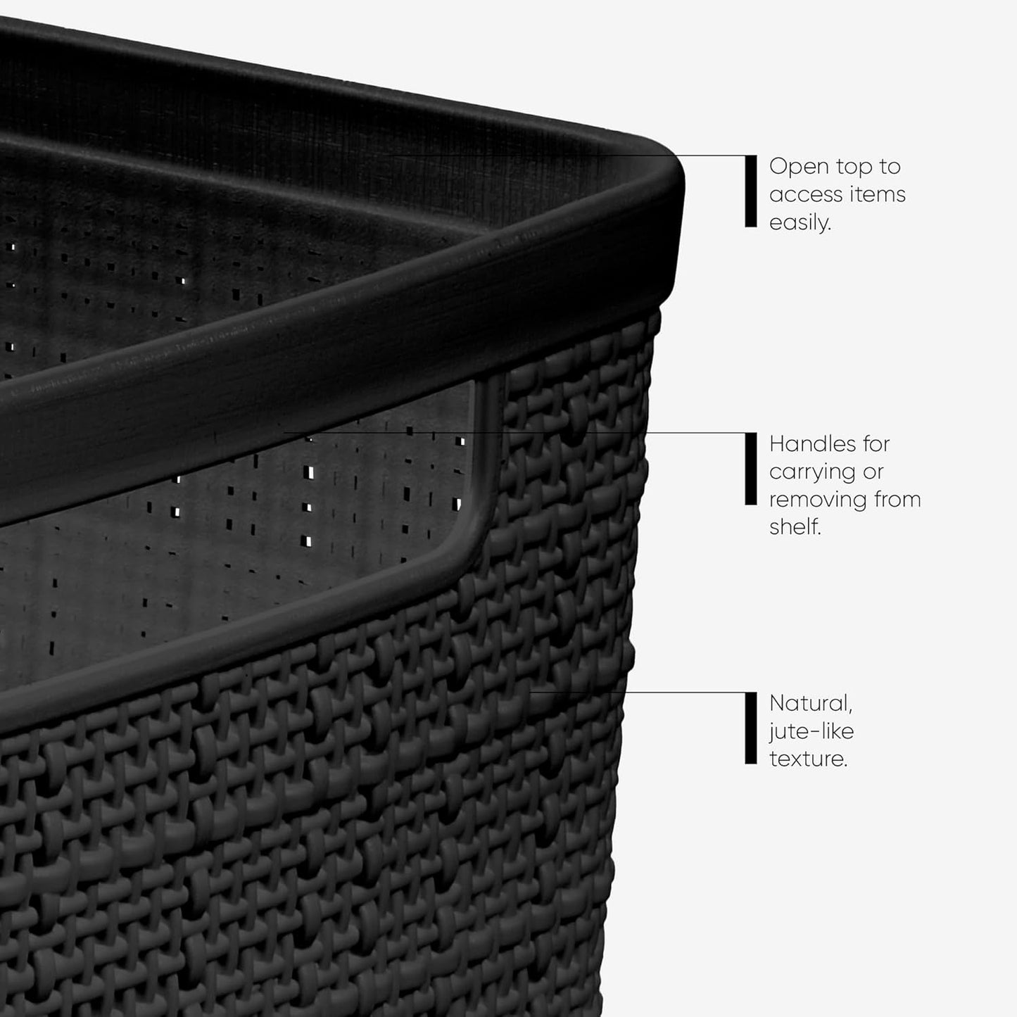 Curver Set of 8 Jute Slim Decorative Plastic Organization and Storage Baskets, Perfect Bins for