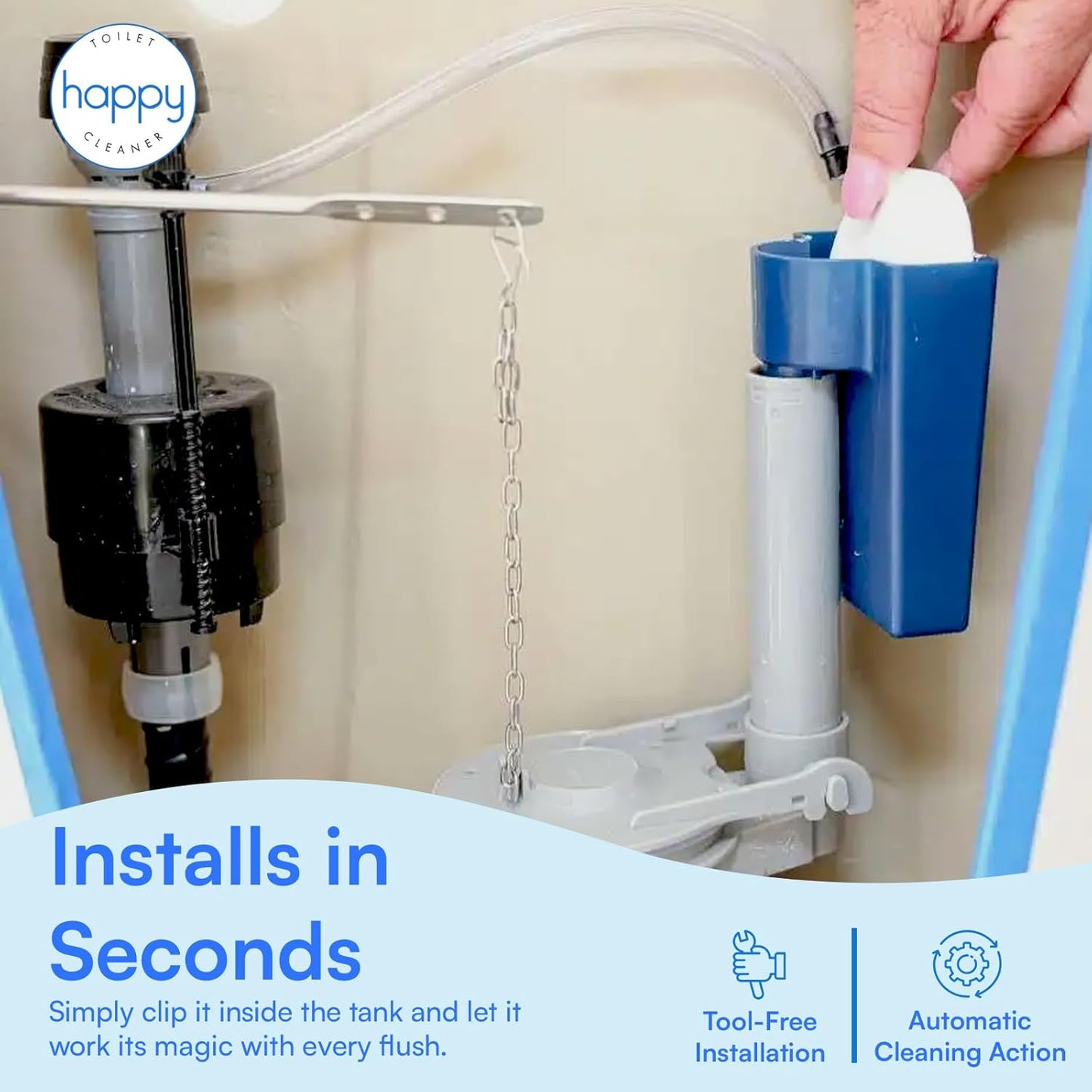Happy Toilet Cleaner – Self-Cleaning Toilet System | Easy Install Toilet Tablet Holder for a Deep