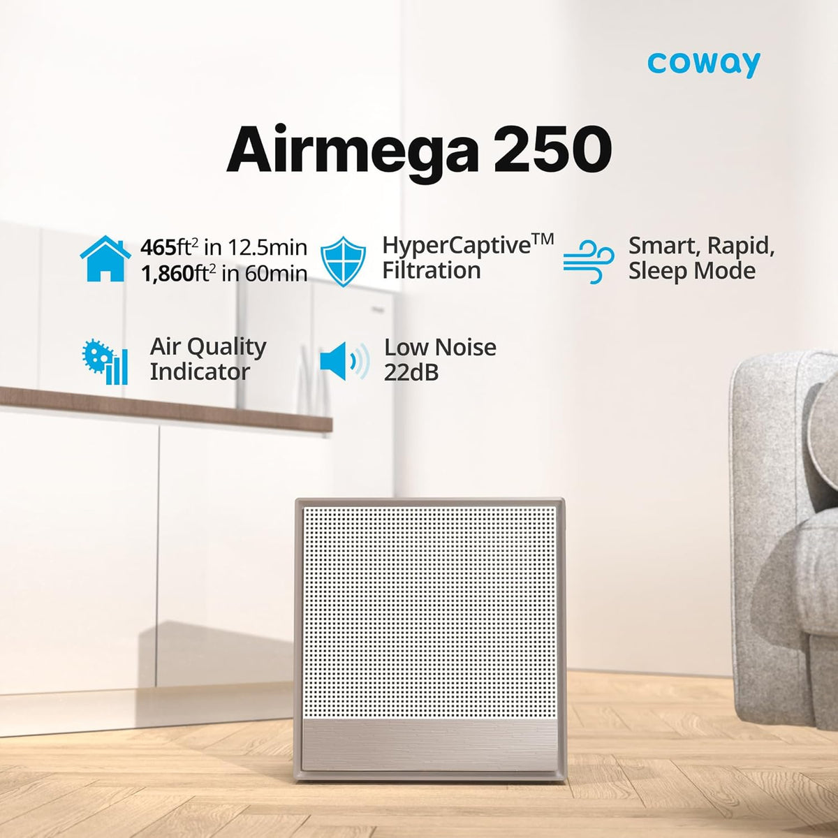 COWAY Air Purifiers for Home Large Room Up to 1,860 ft², Washable Pre-Filter and True HEPA Filter