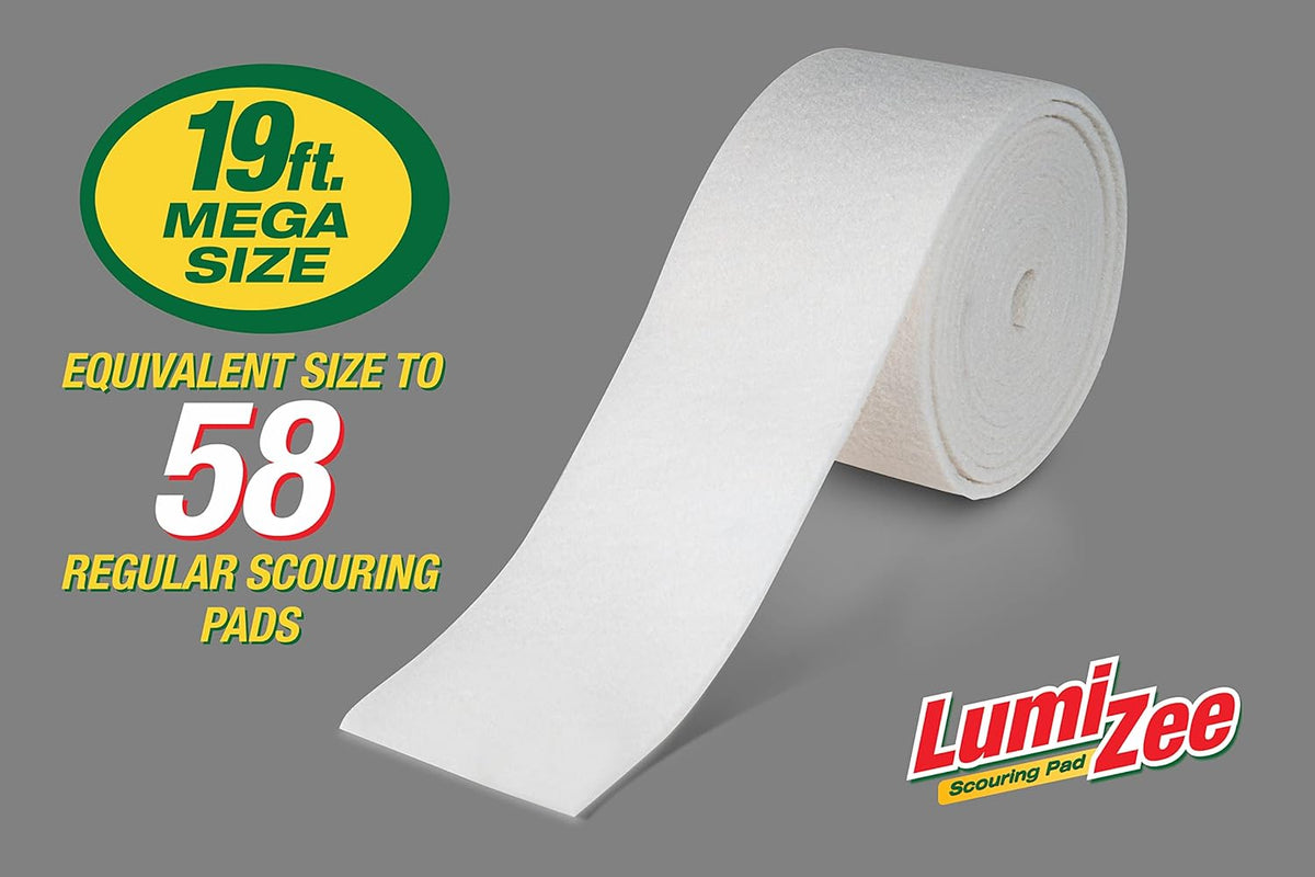 Non-Scratch White Scrubbing Pads Roll 19ft Economy Size Sponge Scouring Pad 19ft x 6in x 0.3in (6m