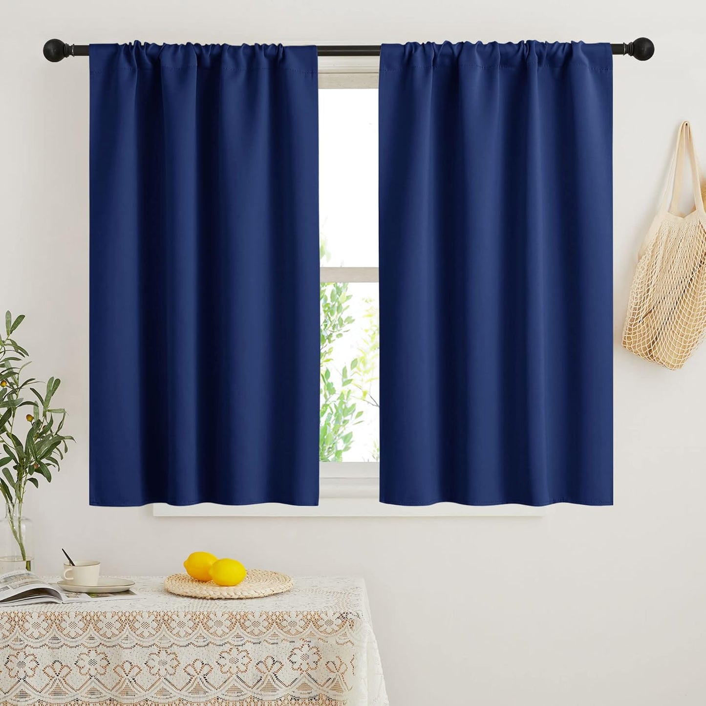 RYB HOME 45 inch Length Curtains for Kitchen, Room Darkening Narrow Window Drapes Thermal Insulated