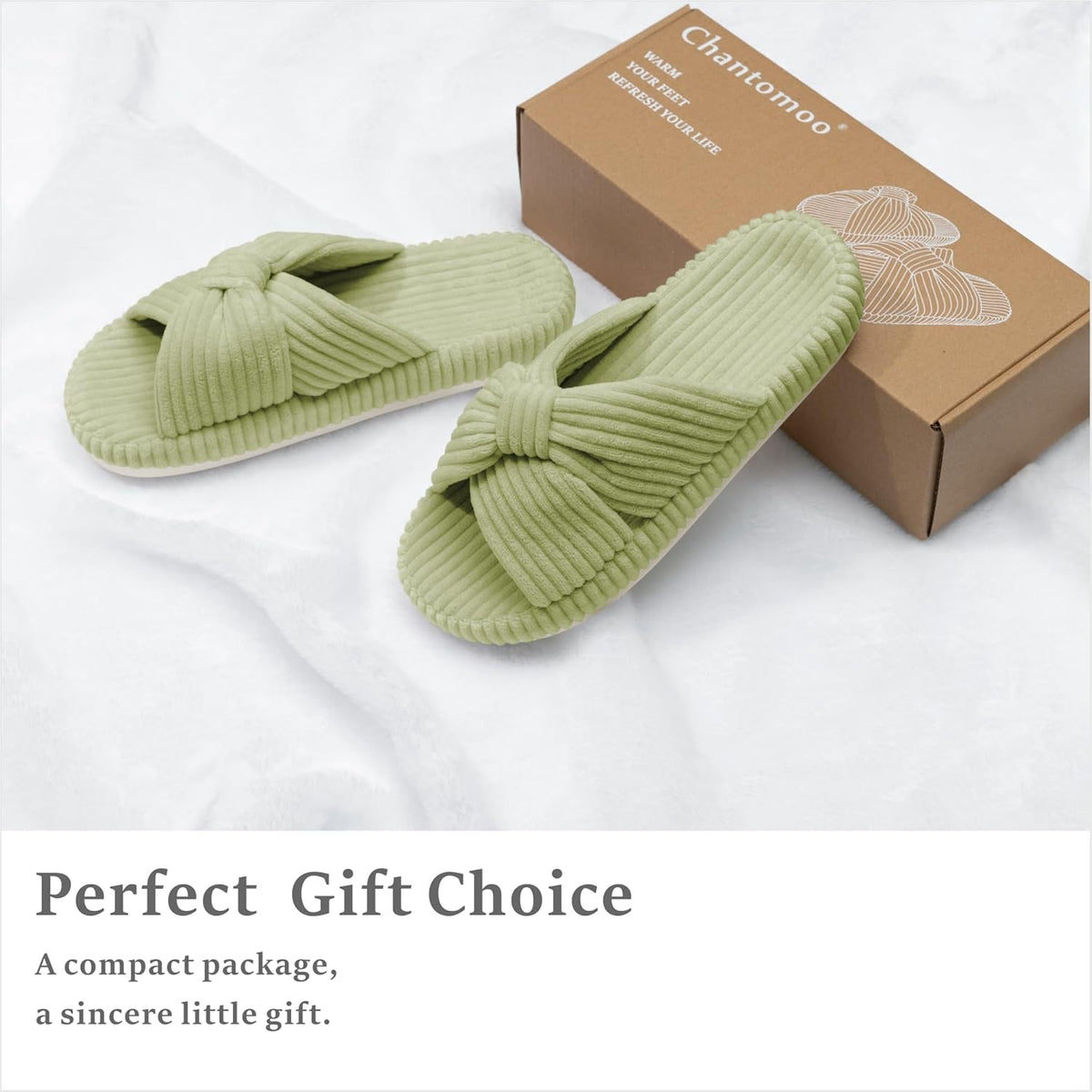 Chantomoo Slippers for Women Memory Foam House Bedroom Corduroy Bow Crossbands Slide Slipper Shoes