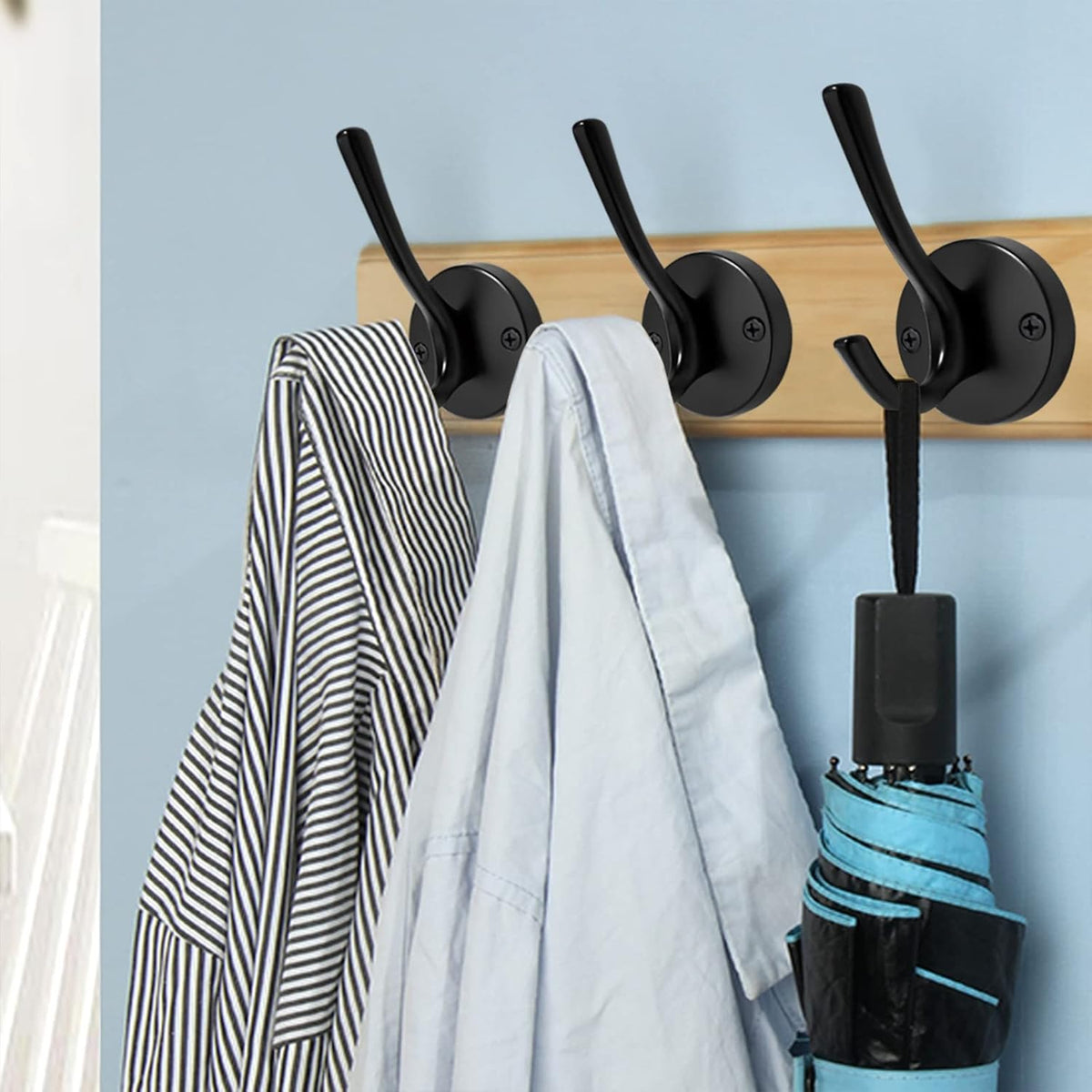 Matte Black Wall Hooks, 4 Pack Heavy Duty Coat Towel Hook Metal Double Backpack Hook Wall Mounted