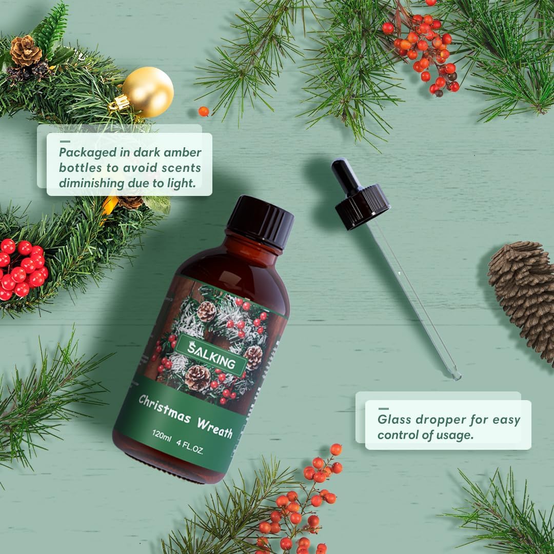 SALKING Christmas Wreath Fragrance Oil, 120ml (4 Fl Oz) Premium Essential Oils for Diffuser, Candle