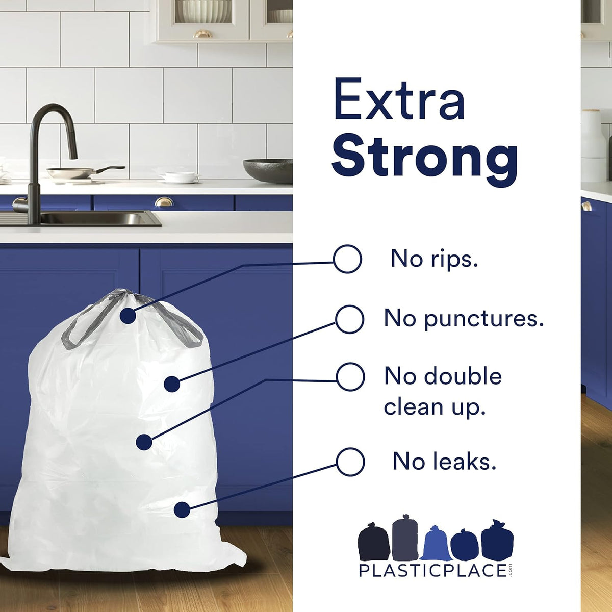 Plasticplace Custom Fit Trash Bags, Compatible with simplehuman Code G (100 Count) White Drawstring