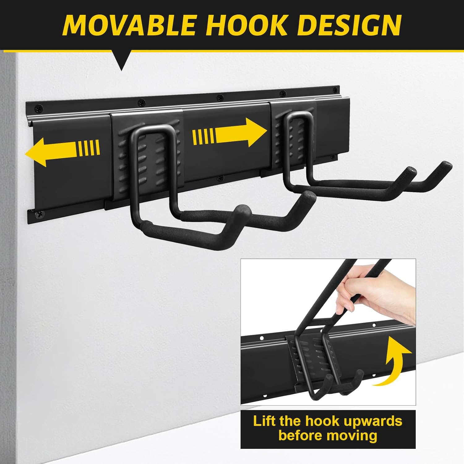 Garage Tool Organizer Wall Mount, 48 Inches Garden Tool Organizer with Adjustable Hooks, Metal