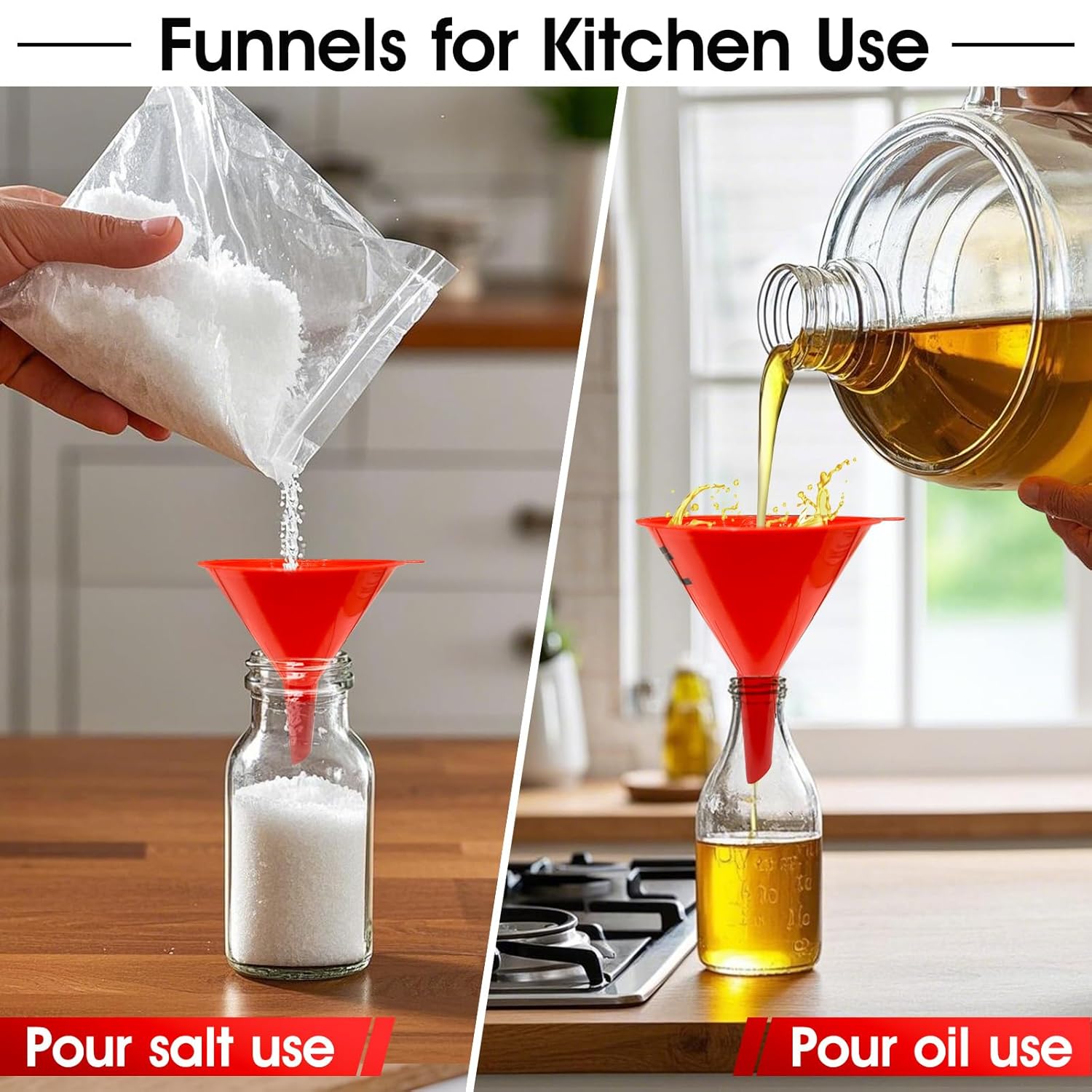 DEDC Oil Funnels, Gas Funnels, Plastic Funnel Set for Car, Automotive, Kitchen, Mini Small Large