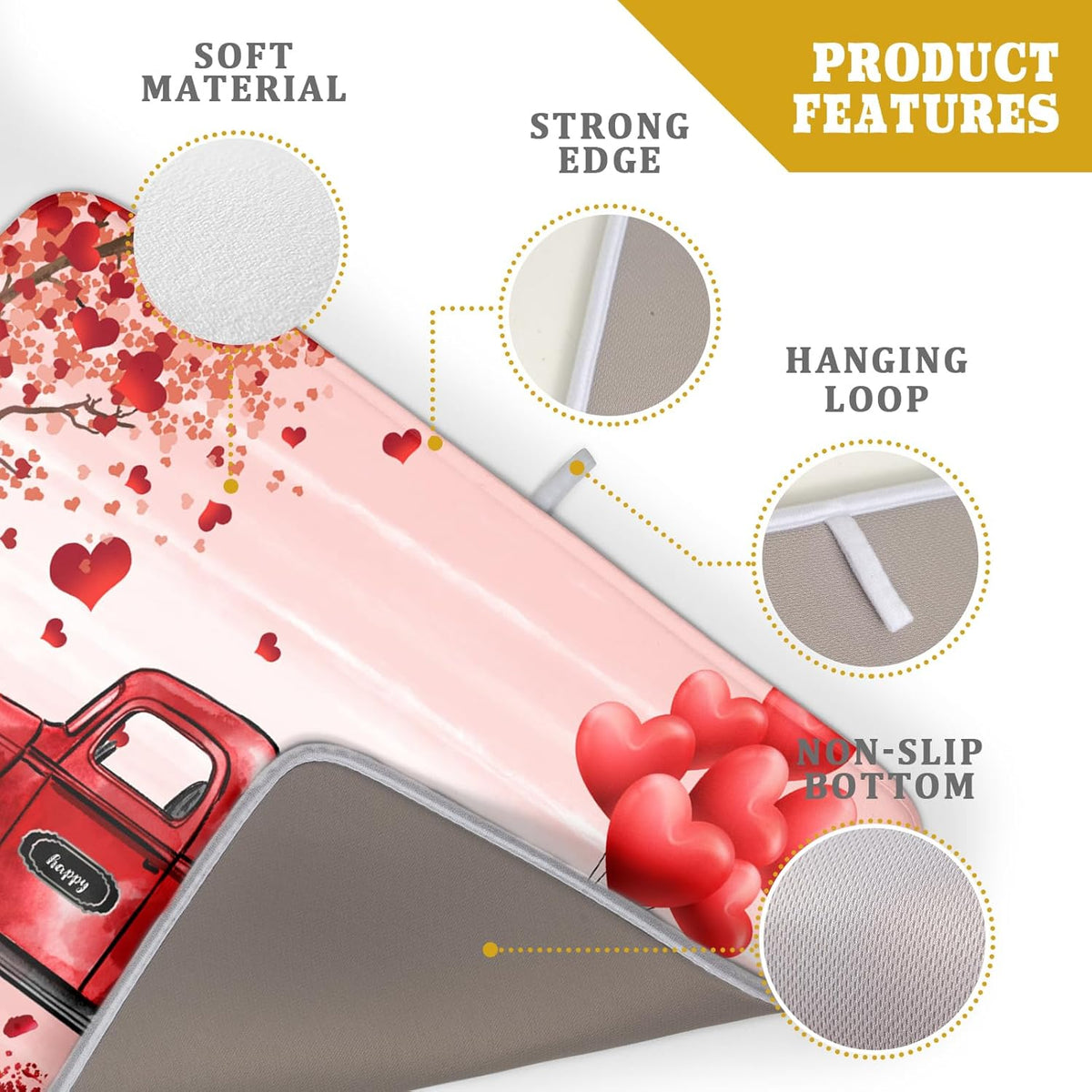 Valentine's Day Dish Drying Mats for Kitchen Counter, Happy Valentine's Day Dish Mat Absorbent