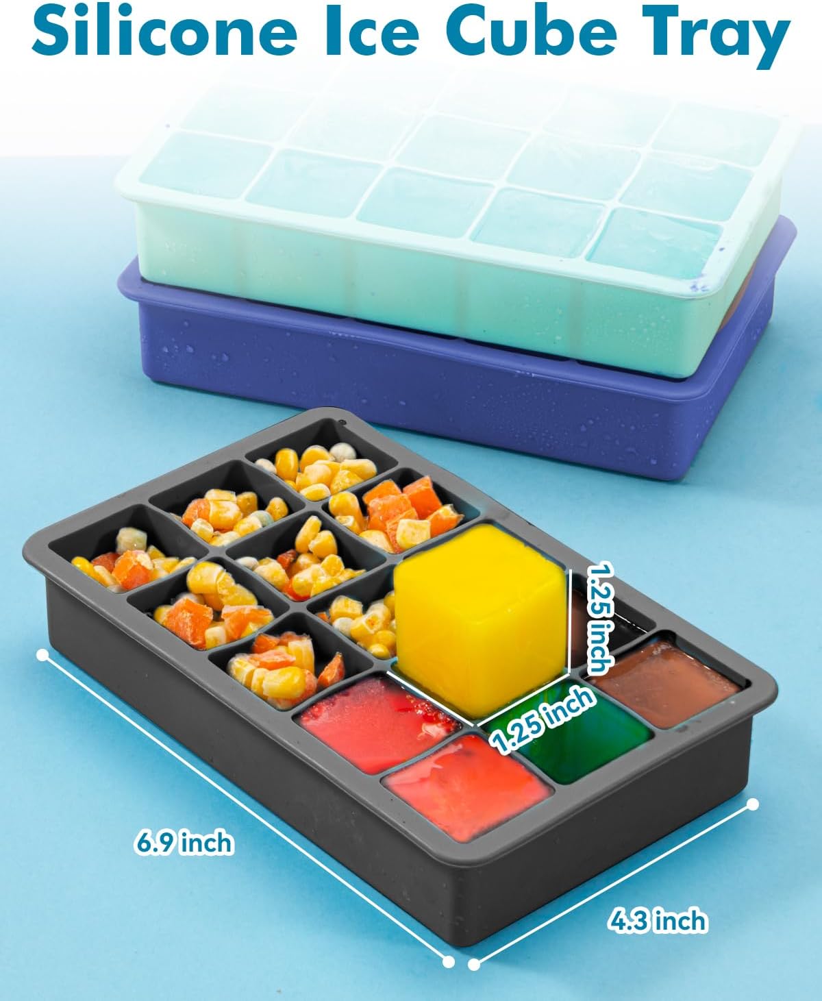 Silicone Ice Cube Trays for Freezer 2 Pack, Easy Release Square Ice Cubes Mold, Best Rubber Ice