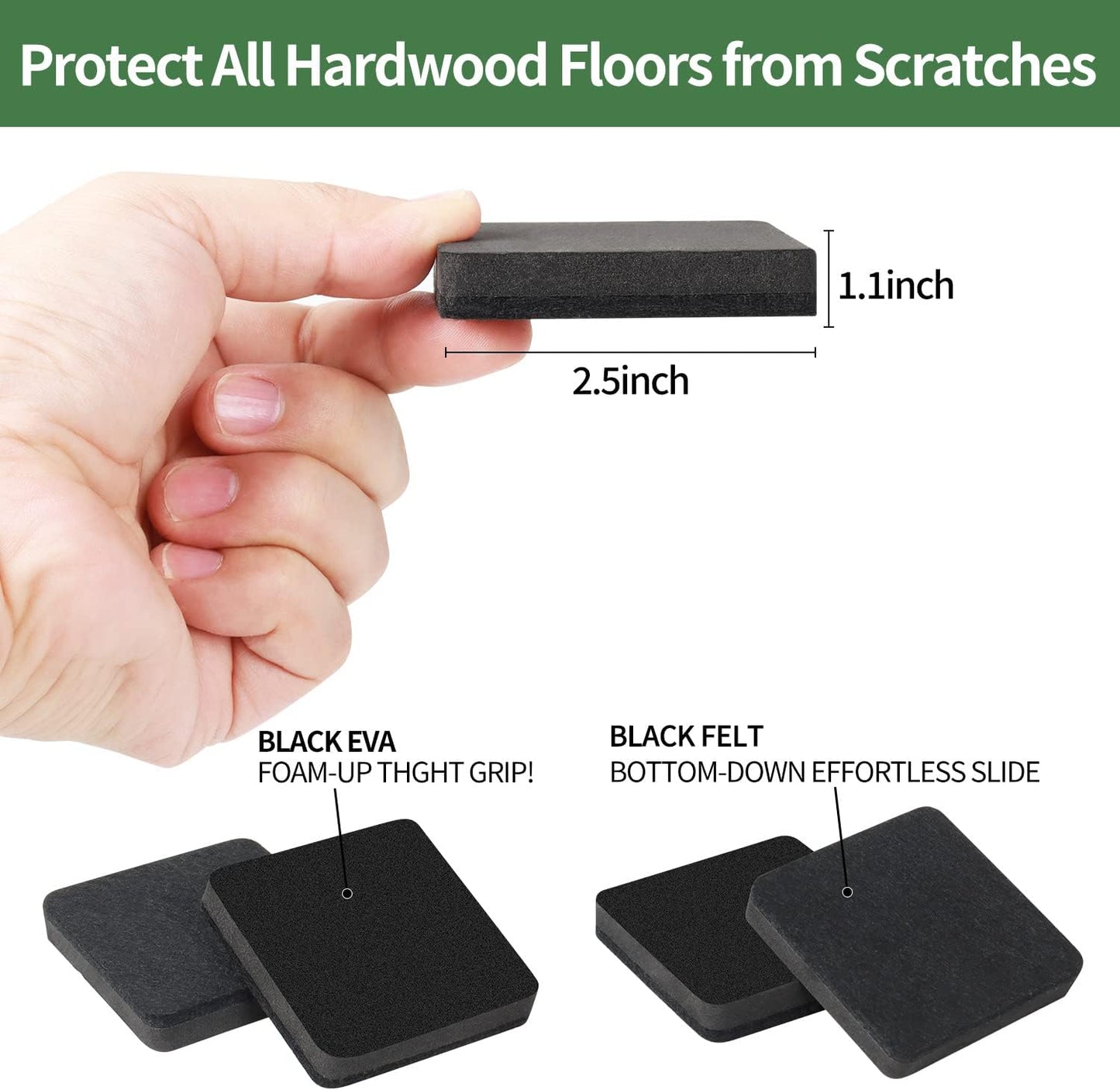 Ezprotekt 2.5" Felt Furniture Movers Sliders for Hardwood Floors, 24 Pcs Reusable Square Felt