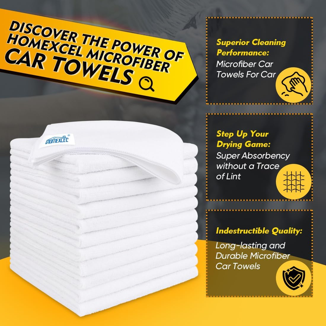 HOMEXCEL White Microfiber Cleaning Cloth 150 Pack, 12.5 x 12.5 inch Microfiber Towels for Car