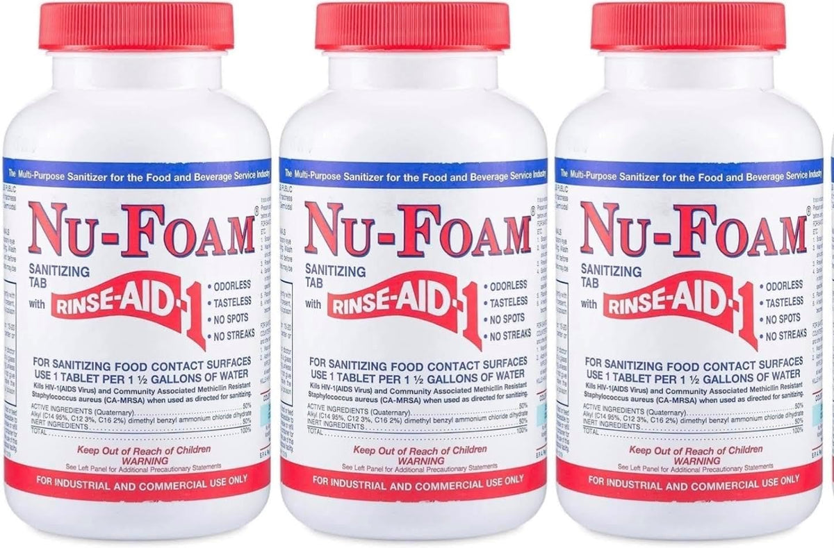 Nu-Foam Sanitizing Tablets for Bar Glassware – Superior Rinse Aid - Hand Washing Bar, Tavern