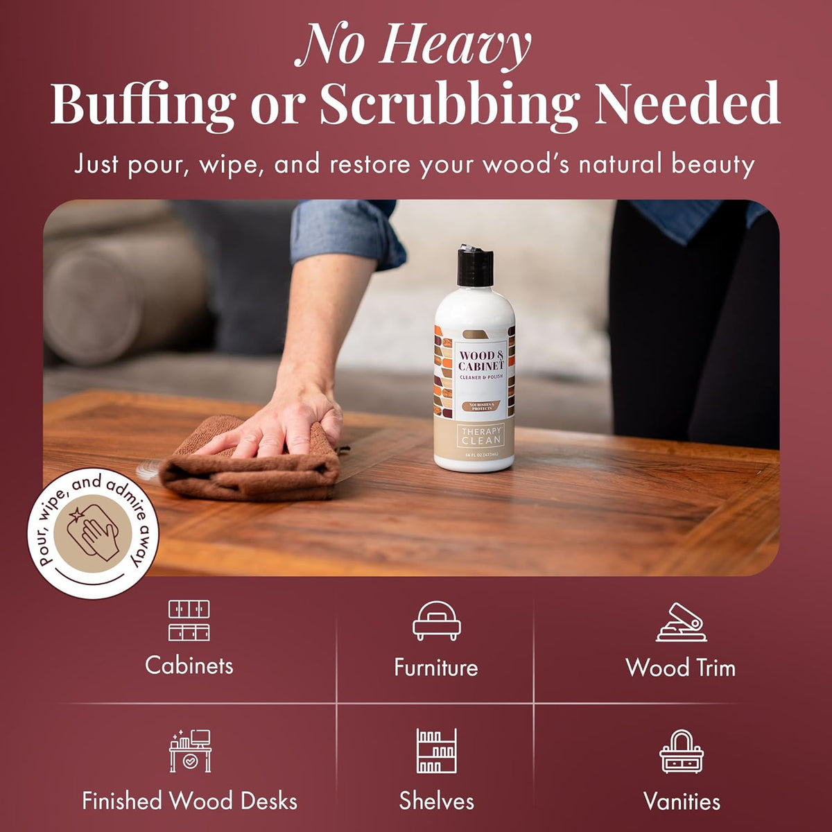 Therapy Wood Cleaner and Furniture Polish 16 oz. (2 Pack) - Wood Cabinet and Table Cleaner
