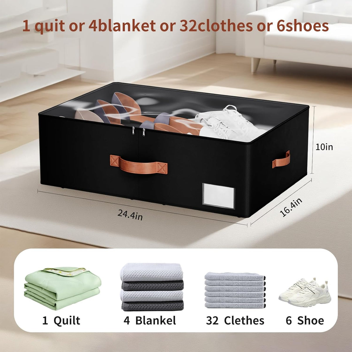 Underbed Storage With Wheels,Large Capacity 10 inches Height Storage Bins,Rolling Underbed Shoe