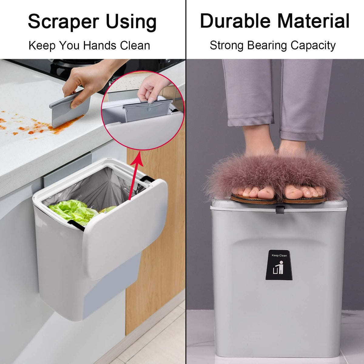 Tiyafuro 2.4 Gallon Kitchen Compost Bin for Counter Top or Under Sink, Hanging Small Trash Can with