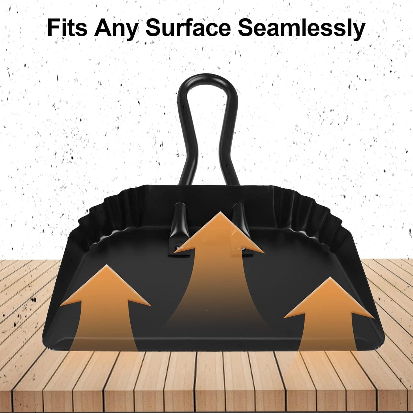 Heavy Duty Black Metal Dust Pan -Handheld Dustpan with Handle, Stainless Steel Large Dustpans with
