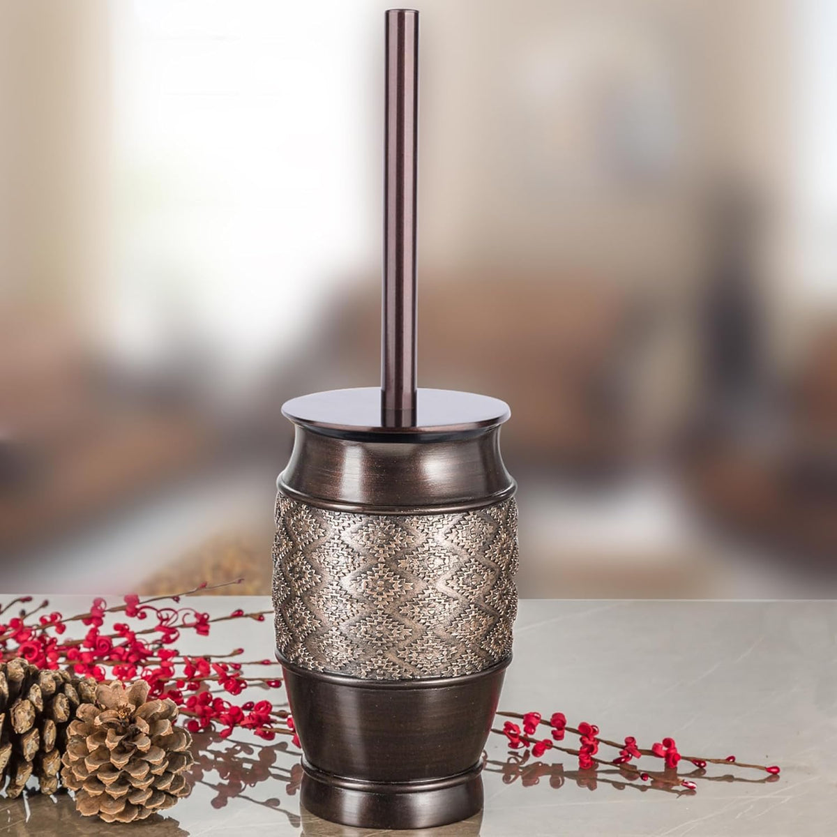 Creative Scents Dublin Brown Toilet Brush Set - Toilet Bowl Cleaner Brush and Holder - Decorative