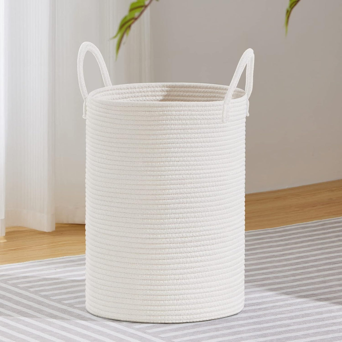 VIPOSCO Large Laundry Hamper, Tall Woven Rope Storage Basket for Blanket, Toys, Dirty Clothes in