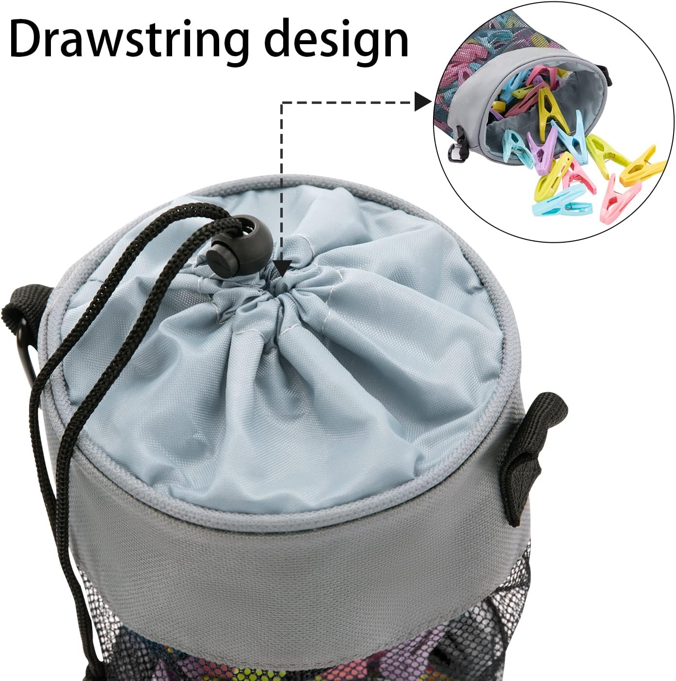 Mesh Clothespin Bag with Hooks Hanging Clothes Pin Bag with Drawstring Closure Clothespin Holder