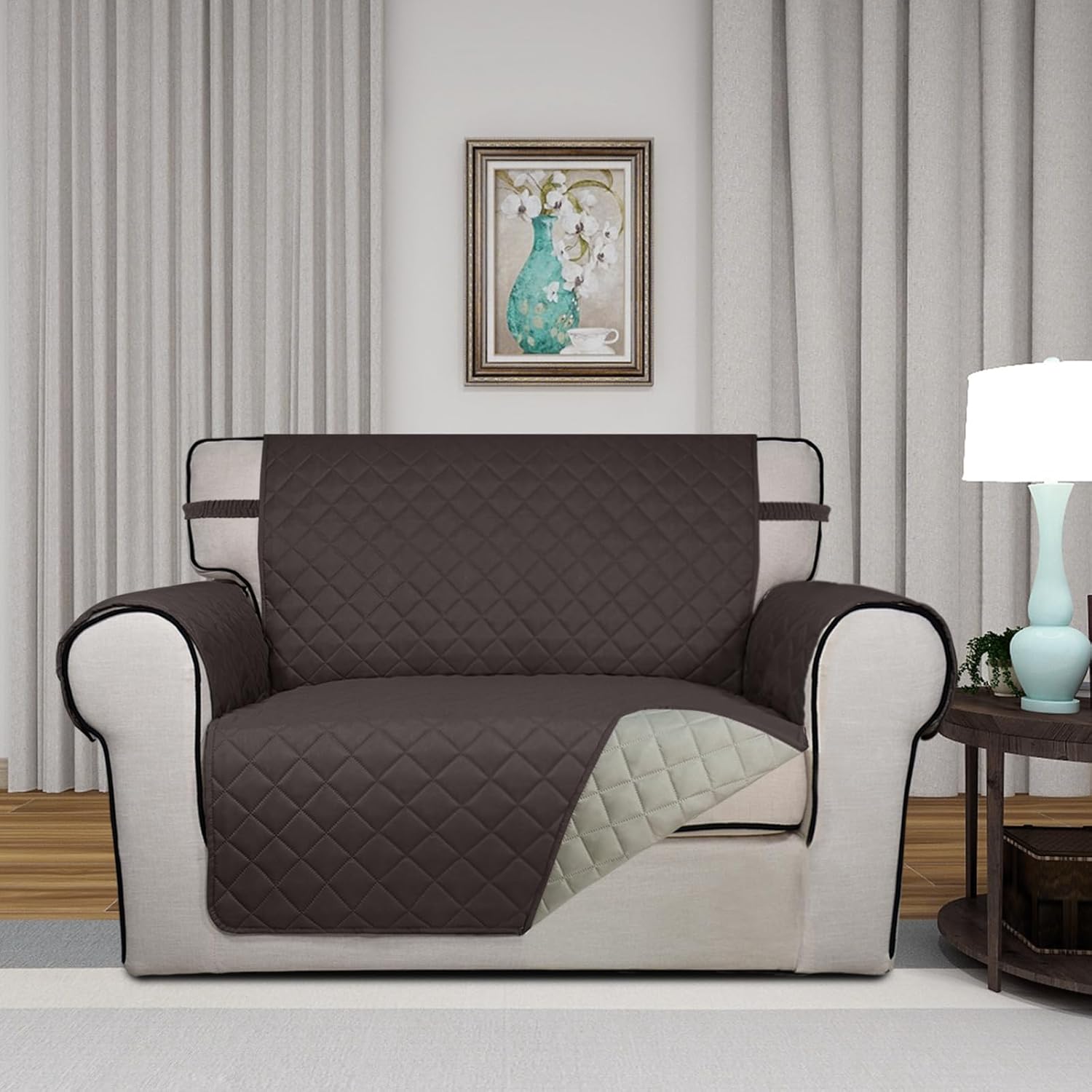 PureFit Reversible Quilted Sofa Cover, Water Resistant Slipcover Furniture Protector, Washable