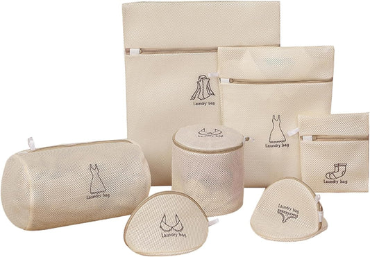 Mesh Laundry Wash Bags Set,7 Piece Set of Laundry Bags with Automatic Zipper, Suitable for Women's
