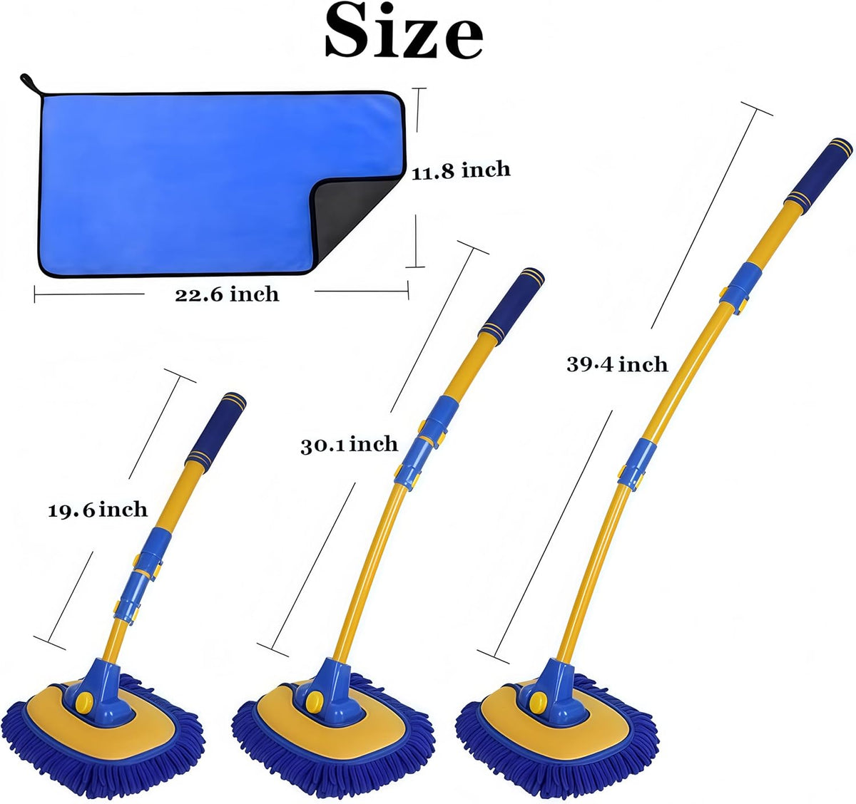 Car Wash Brush With Long Handle, Chenille Microfiber Mop Mitt, 1 Replacement Head, Wheel Brush