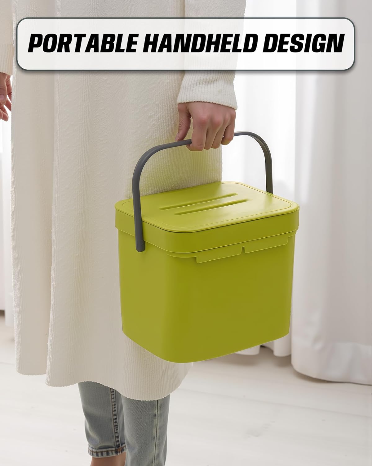 Countertop Compost Bin Kitchen, 1.8 Gallons Hanging Trash Can with Lid for Kitchen Cabinet Door