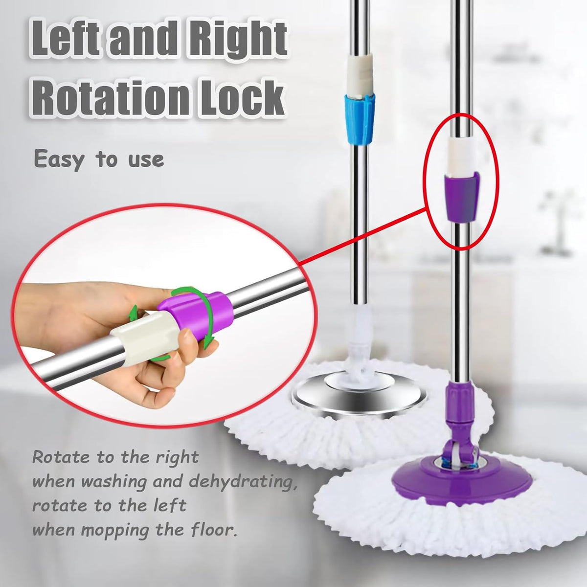 Extended Spin Mop Replacement Mop Handle, Upgraded 60-inch 360 Degrees Rotating Telescopic