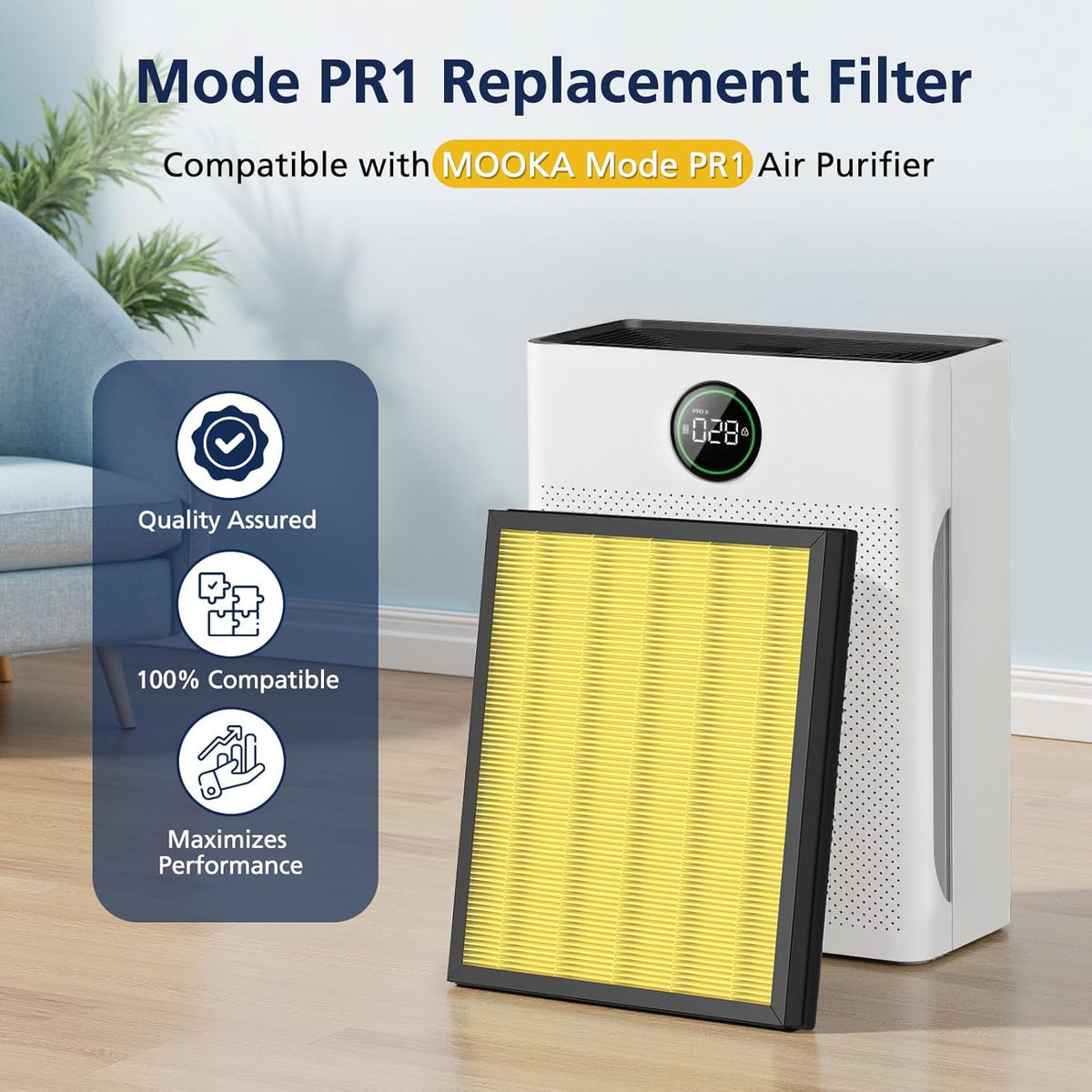 PR1 Replacement Filter for Mooka PR1 Air Purifier for Home Large Room up to 2200sq.ft, 2 Pack